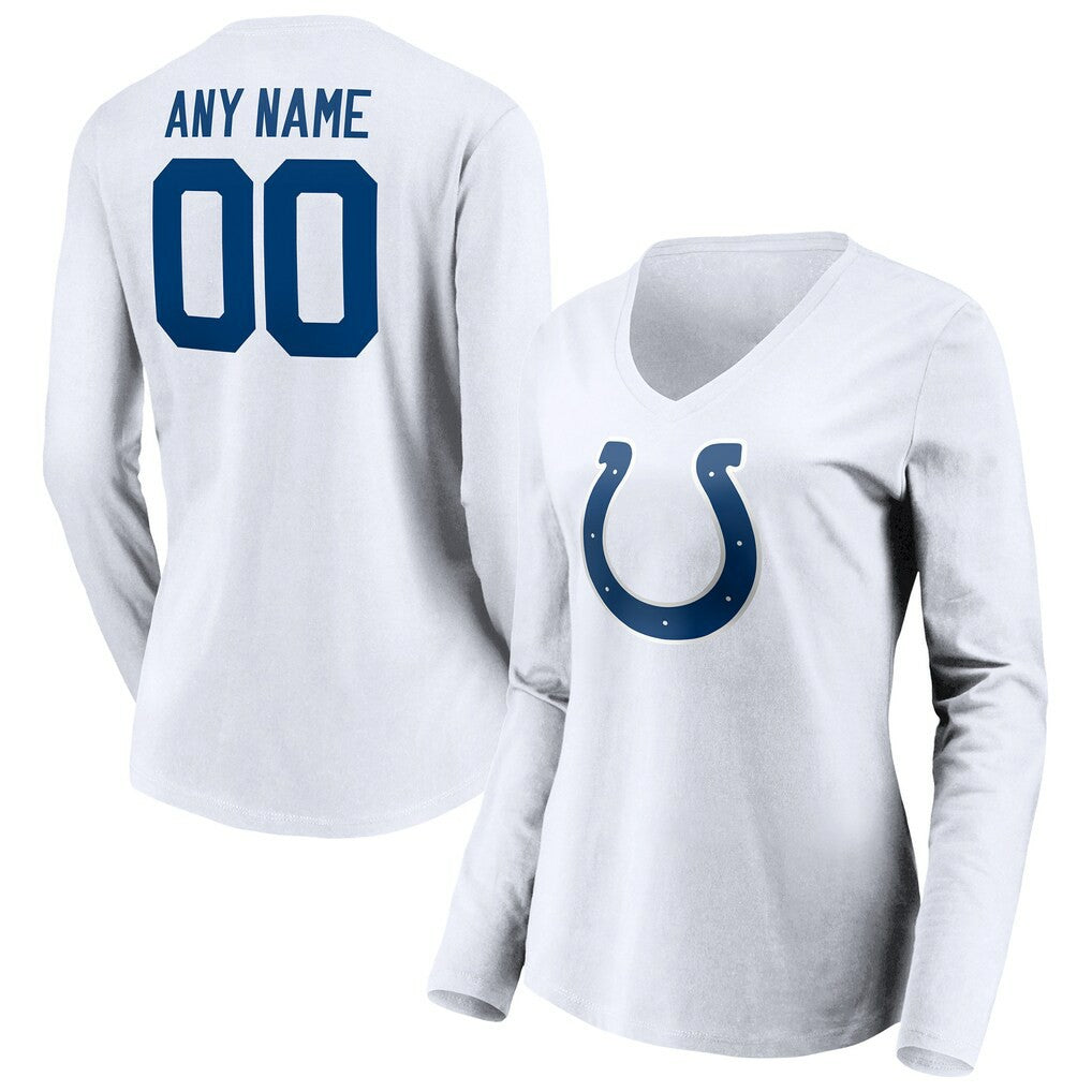NFL Indianapolis Colts Women's Team Authentic Logo Personalized Name & Number V-Neck Long Sleeve T-Shirt