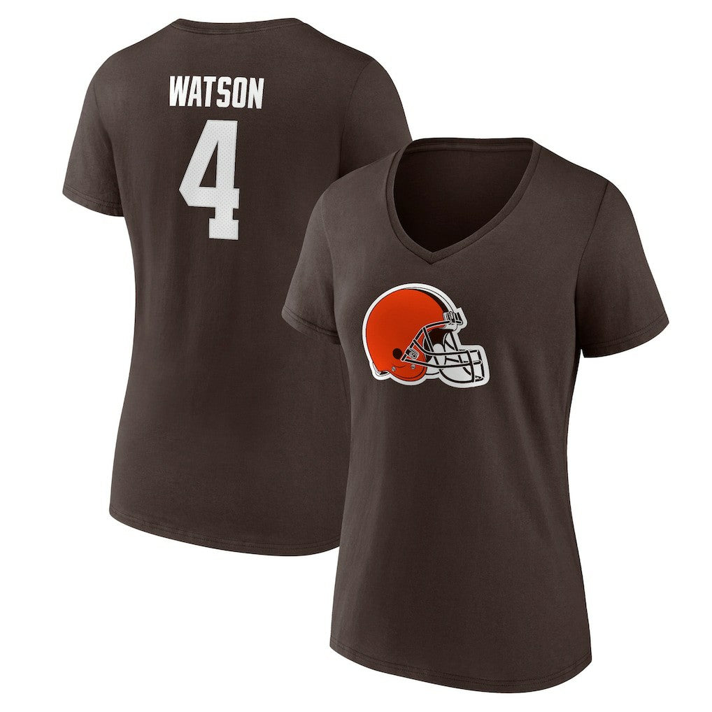 NFL Cleveland Browns Deshaun Watson  Women's Player Icon Name & Number V-Neck T-Shirt