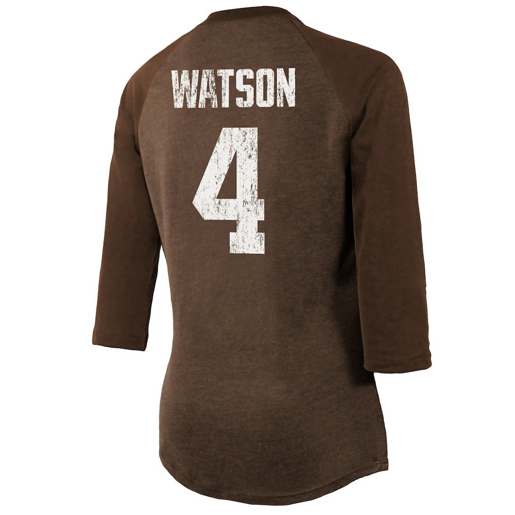 NFL Cleveland Browns Deshaun Watson  Majestic Threads Women's Name & Number Raglan 3/4 Sleeve T-Shirt