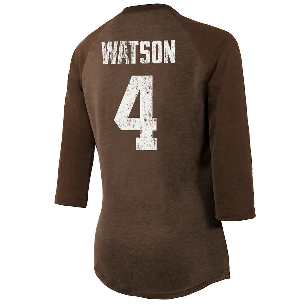 NFL Cleveland Browns Deshaun Watson  Majestic Threads Women's Name & Number Raglan 3/4 Sleeve T-Shirt
