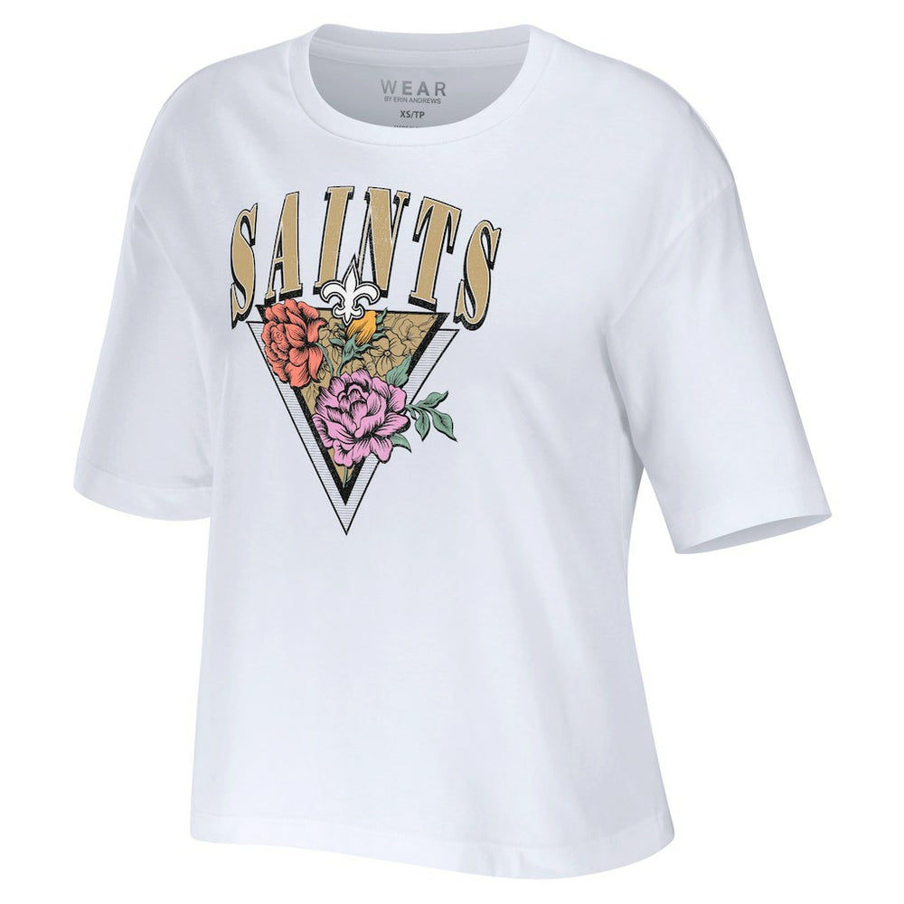 NFL New Orleans Saints WEAR by Erin Andrews Women's Boxy Floral Cropped T-Shirt