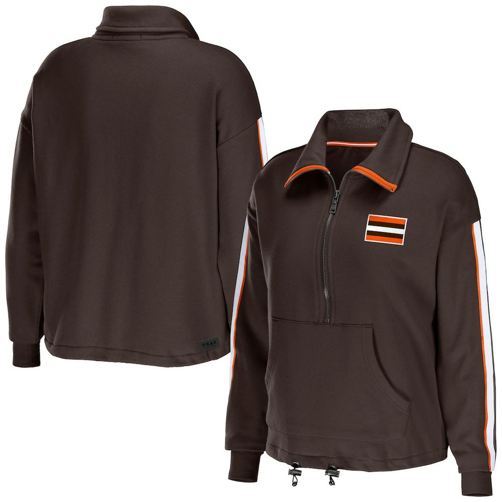 NFL Cleveland Browns WEAR by Erin Andrews Women's Logo Stripe Half-Zip Top