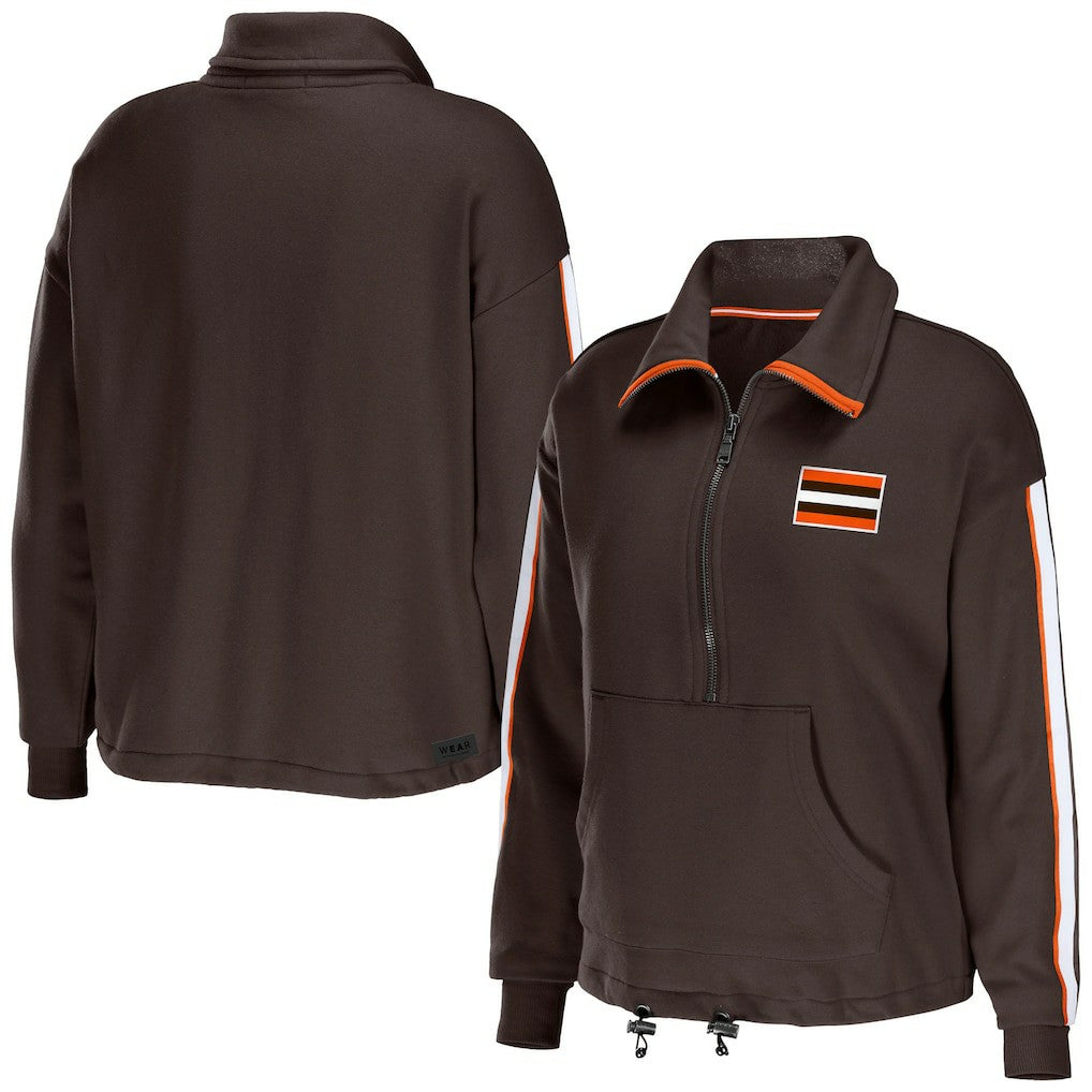 NFL Cleveland Browns WEAR by Erin Andrews Women's Logo Stripe Half-Zip Top
