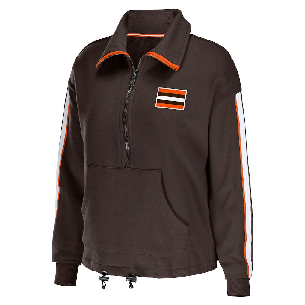 NFL Cleveland Browns WEAR by Erin Andrews Women's Logo Stripe Half-Zip Top