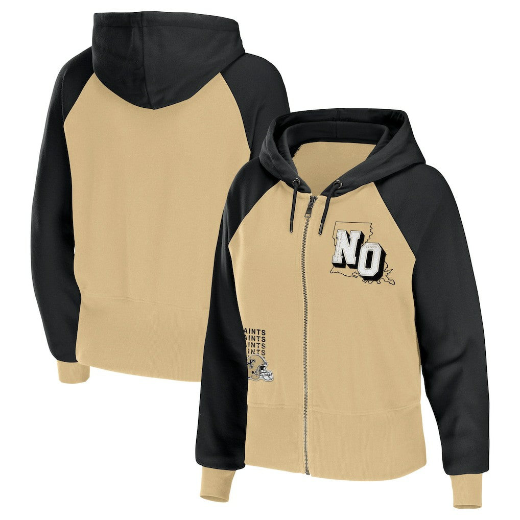 NFL New Orleans Saints WEAR by Erin Andrews Women's Colorblock Lightweight Full-Zip Hoodie