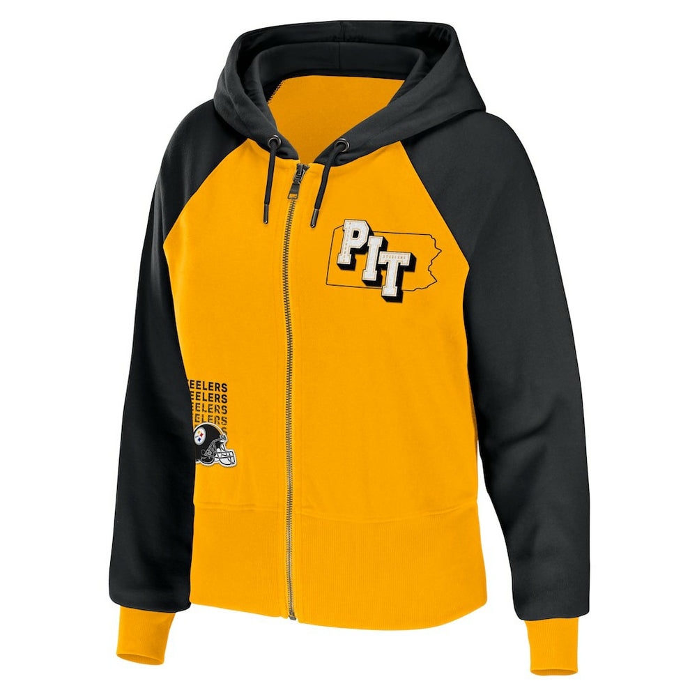 NFL Pittsburgh Steelers WEAR by Erin Andrews Women's Colorblock Lightweight Full-Zip Hoodie