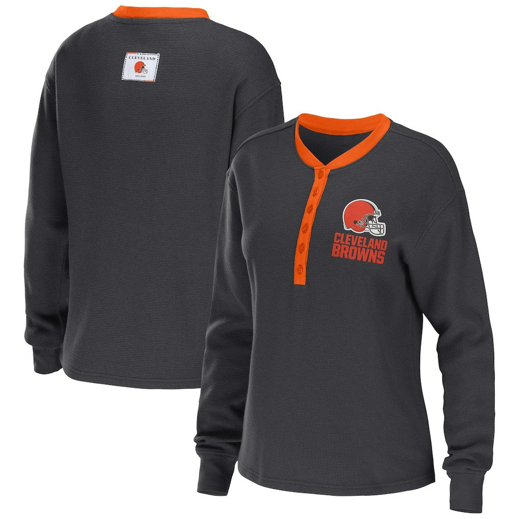 NFL Cleveland Browns WEAR by Erin Andrews Women's Waffle Henley Long Sleeve T-Shirt