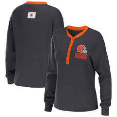 NFL Cleveland Browns WEAR by Erin Andrews Women's Waffle Henley Long Sleeve T-Shirt