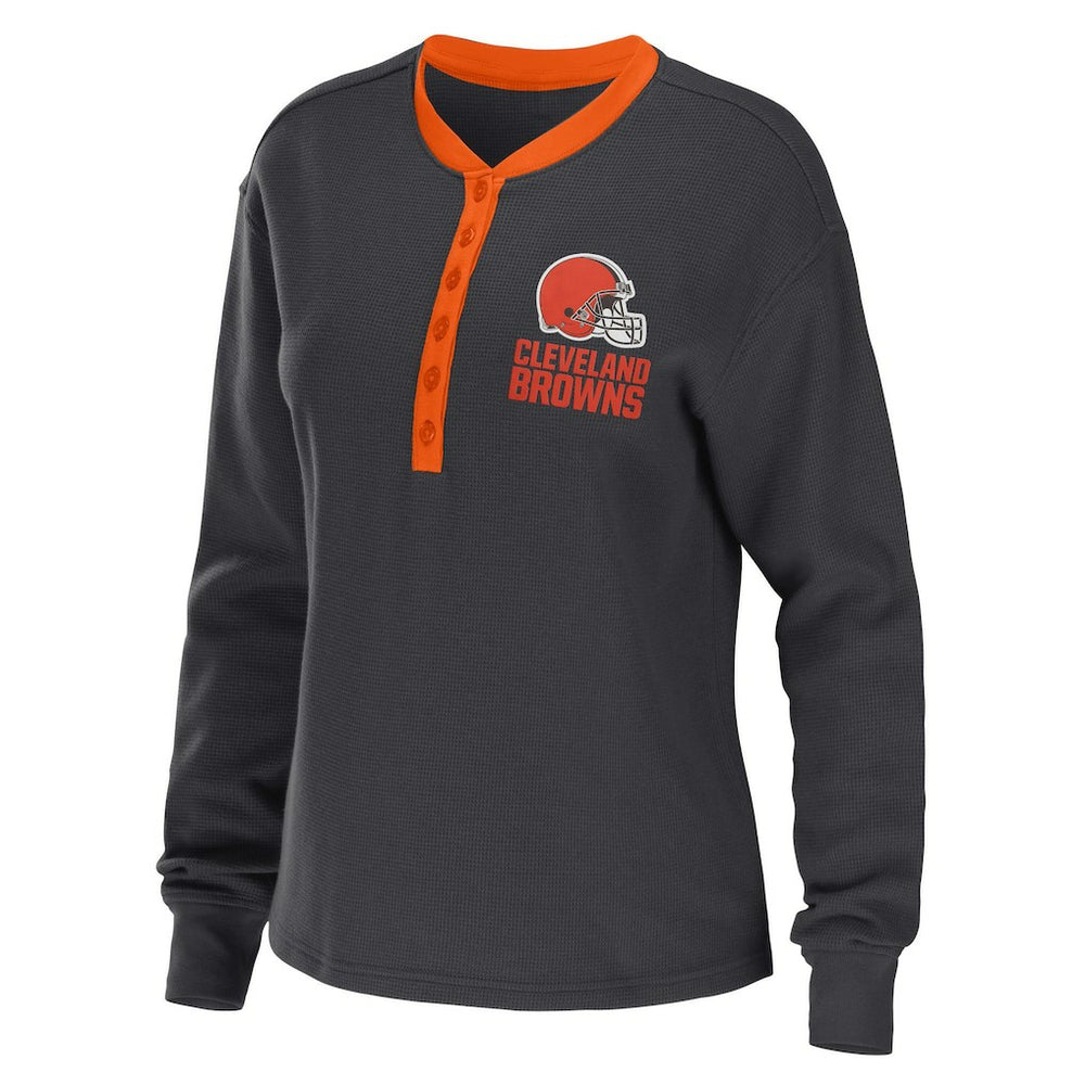 NFL Cleveland Browns WEAR by Erin Andrews Women's Waffle Henley Long Sleeve T-Shirt
