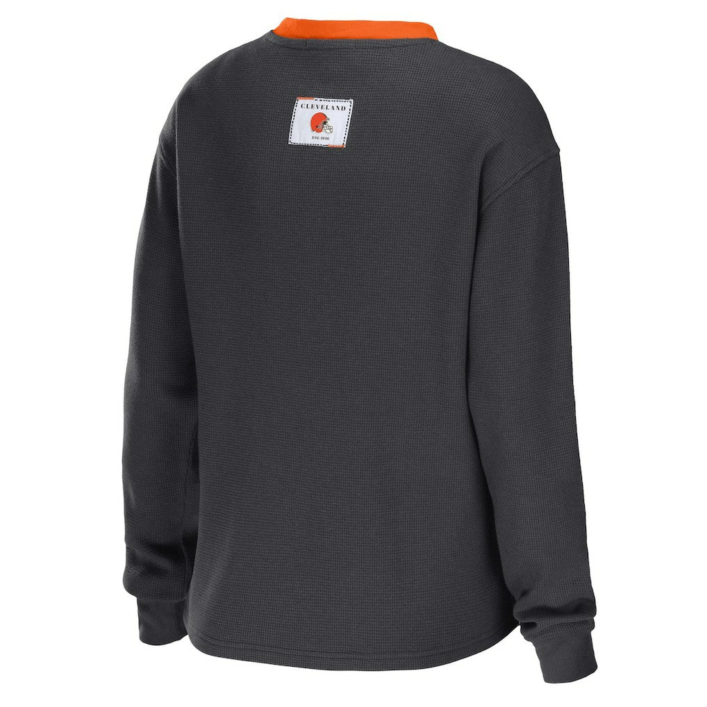 NFL Cleveland Browns WEAR by Erin Andrews Women's Waffle Henley Long Sleeve T-Shirt