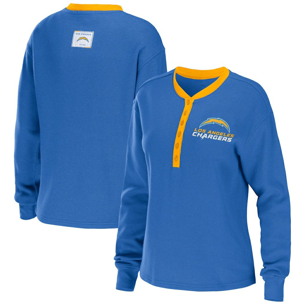 NFL Los Angeles Chargers WEAR by Erin Andrews Women's Waffle Henley Long Sleeve T-Shirt