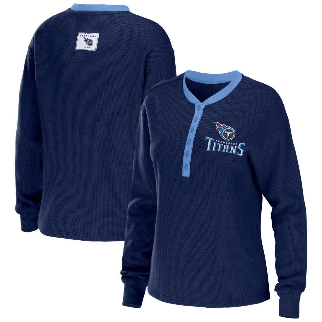 NFL Tennessee Titans WEAR by Erin Andrews Women's Waffle Henley Long Sleeve T-Shirt
