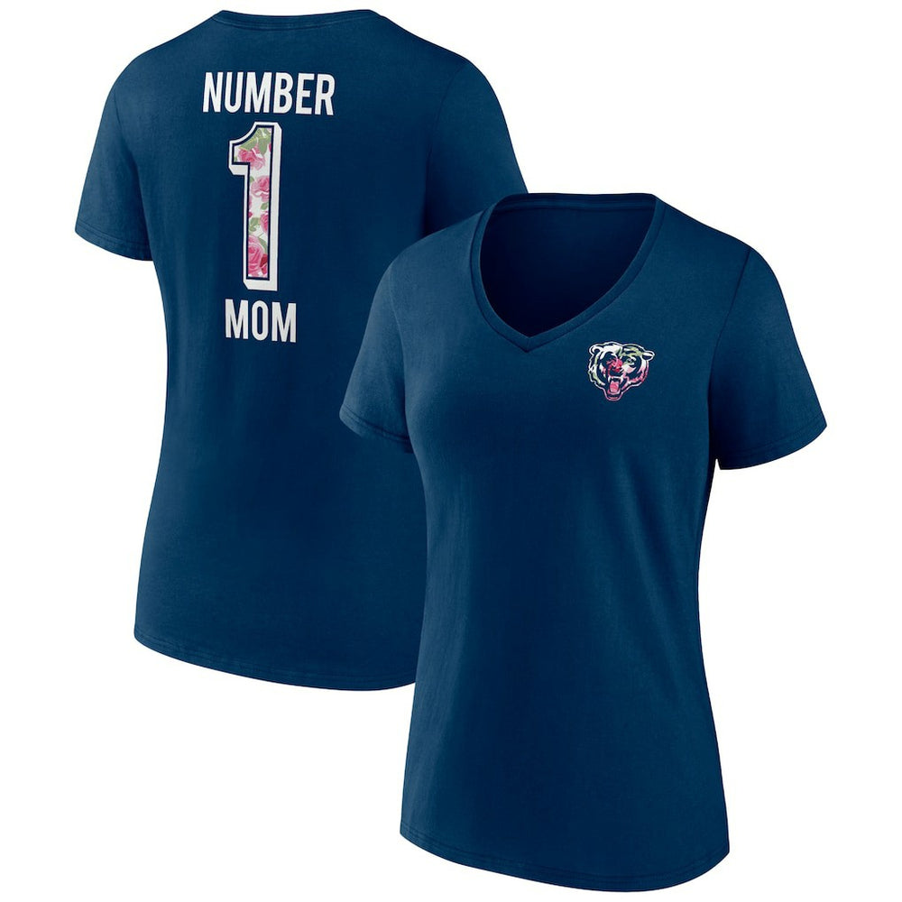 NFL Chicago Bears Women's Plus Size Mother's Day #1 Mom V-Neck T-Shirt