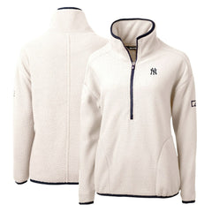 New York Yankees Cutter & Buck Women's Cascade Eco Sherpa Fleece Quarter-Zip Pullover Jacket - White/Navy