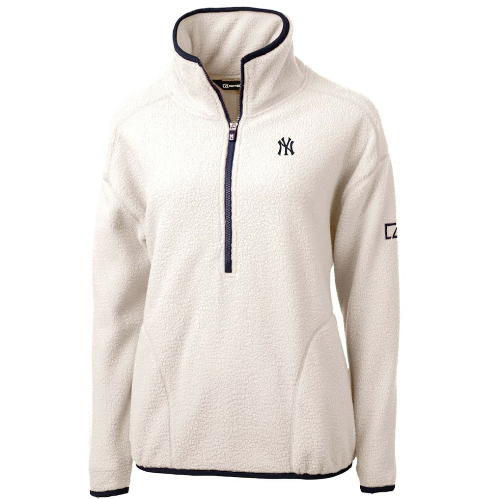 New York Yankees Cutter & Buck Women's Cascade Eco Sherpa Fleece Quarter-Zip Pullover Jacket - White/Navy