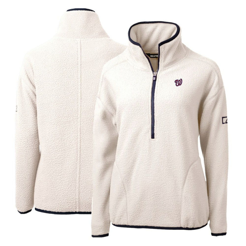 Washington Nationals Cutter & Buck Women's Cascade Eco Sherpa Fleece Quarter-Zip Pullover Jacket - White/Navy