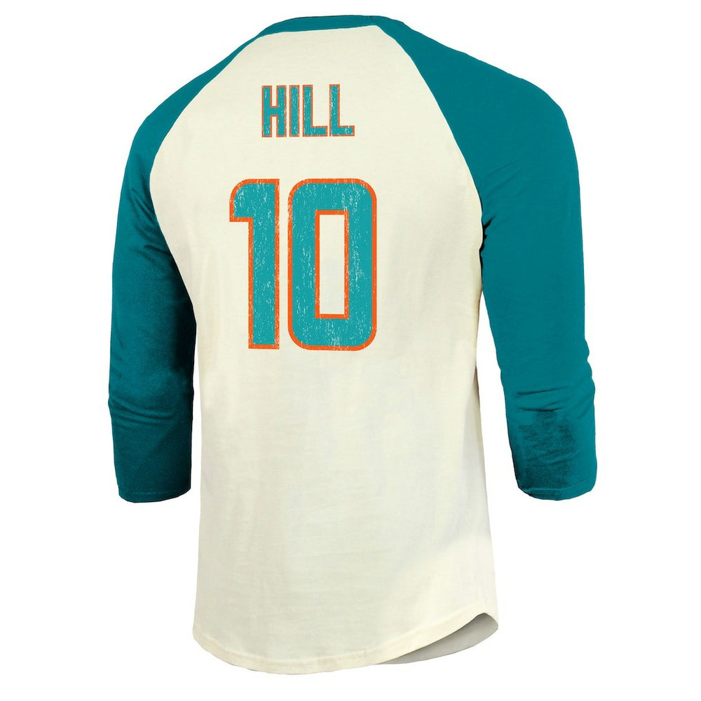 NFL Miami Dolphins Tyreek Hill  Majestic Threads Vintage Player Name & Number Raglan 3/4-Sleeve T-Shirt