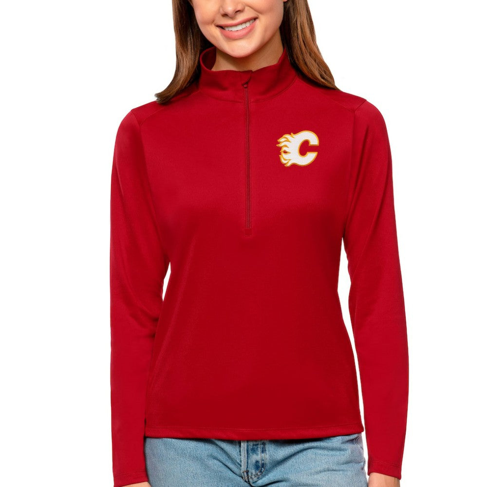 Calgary Flames Antigua Women's Tribute Quarter-Zip Pullover Top