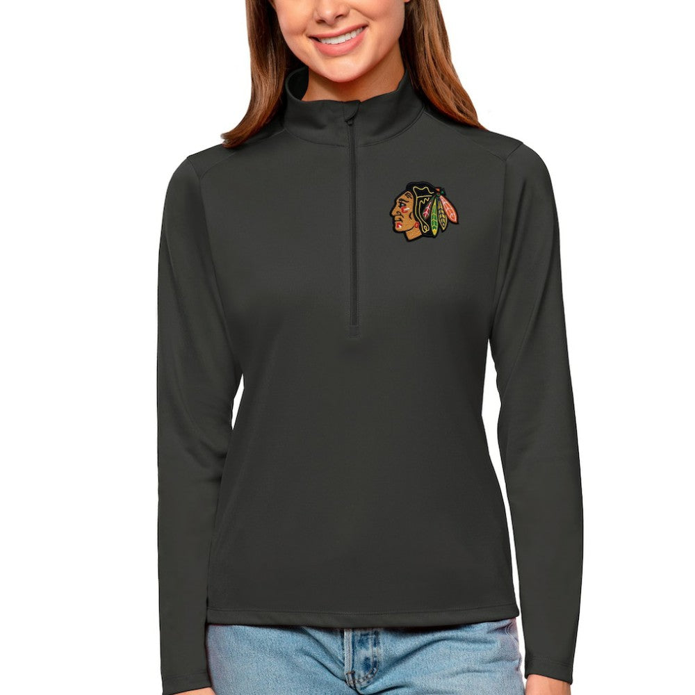 Chicago Blackhawks Antigua Women's Tribute Quarter-Zip Pullover Top