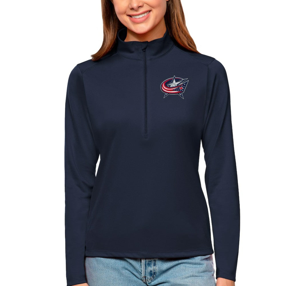 Columbus Blue Jackets Antigua Women's Tribute Quarter-Zip Pullover Top