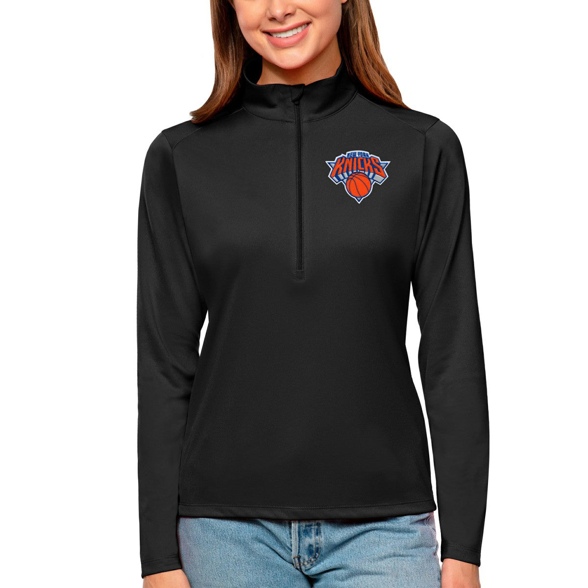 New York Knicks Antigua Women's Tribute Half-Zip Top - Black for sale