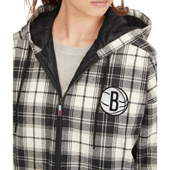 Brooklyn Nets Tommy Jeans Women's Molly Flannel Full-Zip Hoodie - Black/Cream outlet