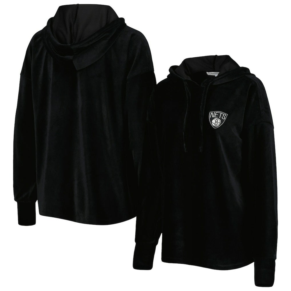 Brooklyn Nets Touch Women's End Line Velour Pullover Hoodie - Black for sale