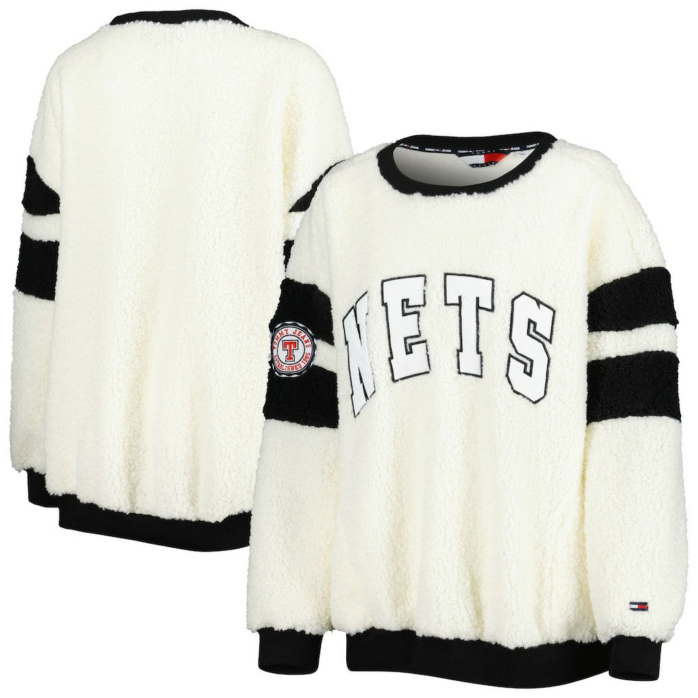 Brooklyn Nets Tommy Jeans Women's Mindy Sherpa Pullover Sweatshirt - Oatmeal/Black shop