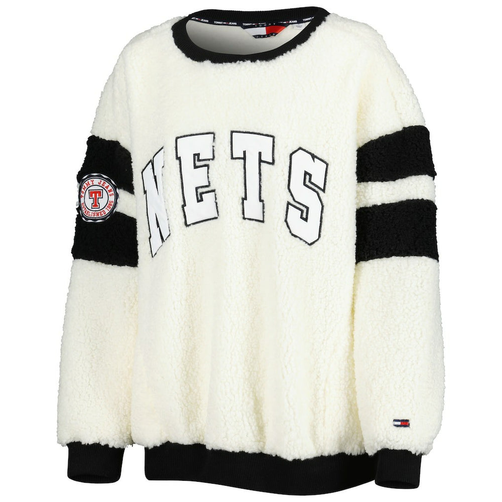 Brooklyn Nets Tommy Jeans Women's Mindy Sherpa Pullover Sweatshirt - Oatmeal/Black shop