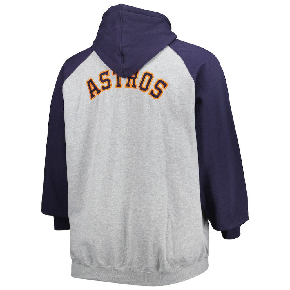 Houston Astros Big & Tall Raglan Full-Zip Hoodie - Heathered Gray/Navy