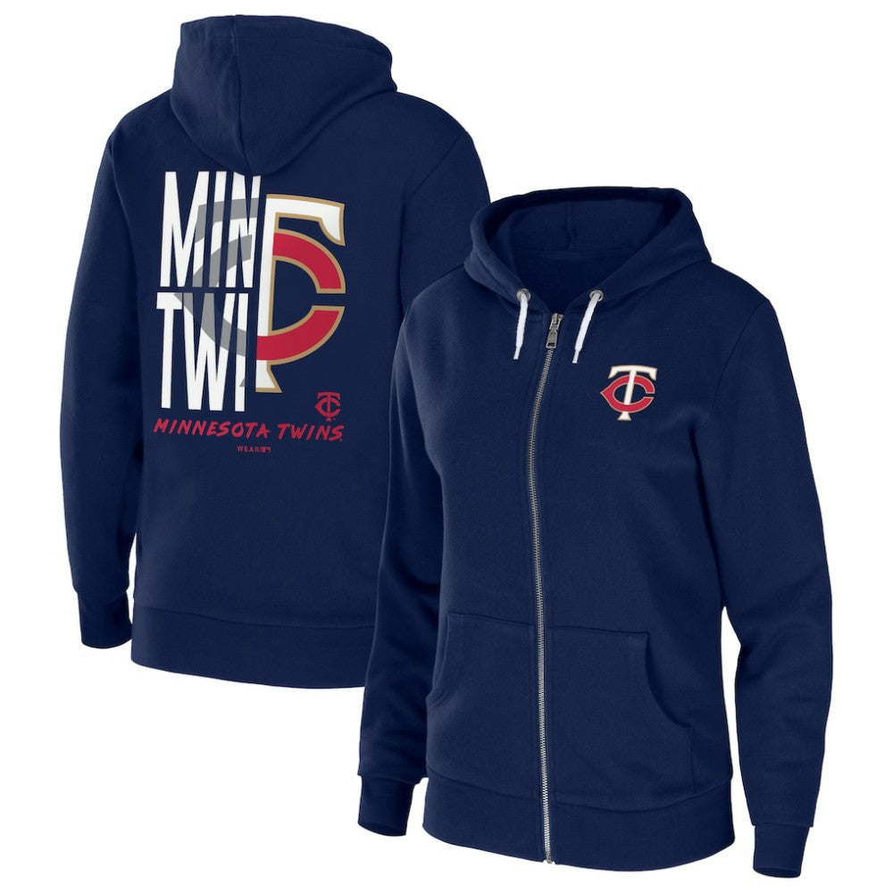Minnesota Twins WEAR by Erin Andrews Women's Sponge Fleece Full-Zip Hoodie - Navy
