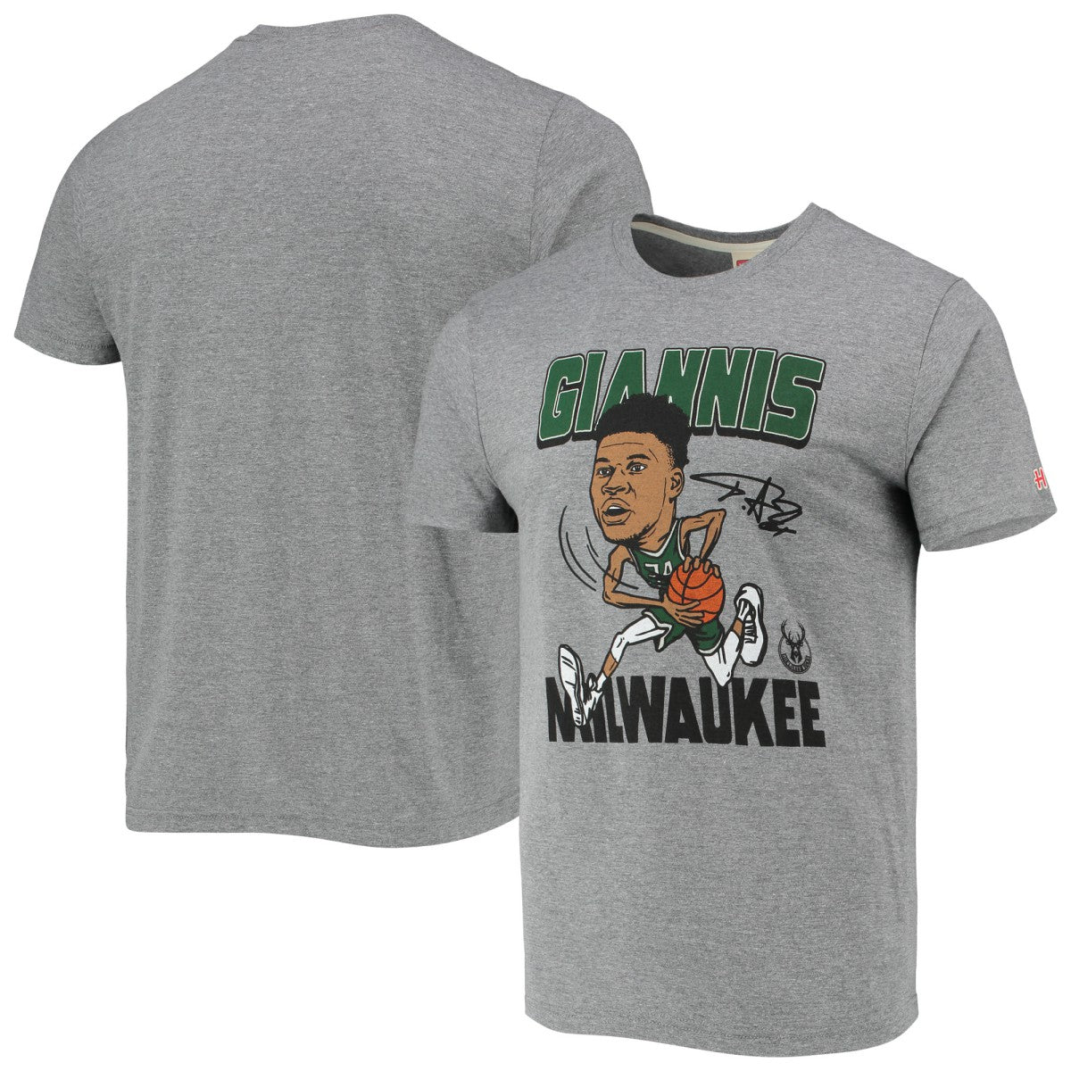 Giannis Antetokounmpo Milwaukee Bucks Homage Caricature Tri-Blend T-Shirt - Heathered Gray discount