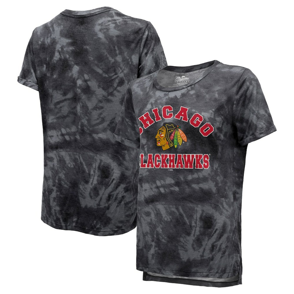 Chicago Blackhawks Majestic Threads Women's Boyfriend Tie-Dye Tri-Blend T-Shirt