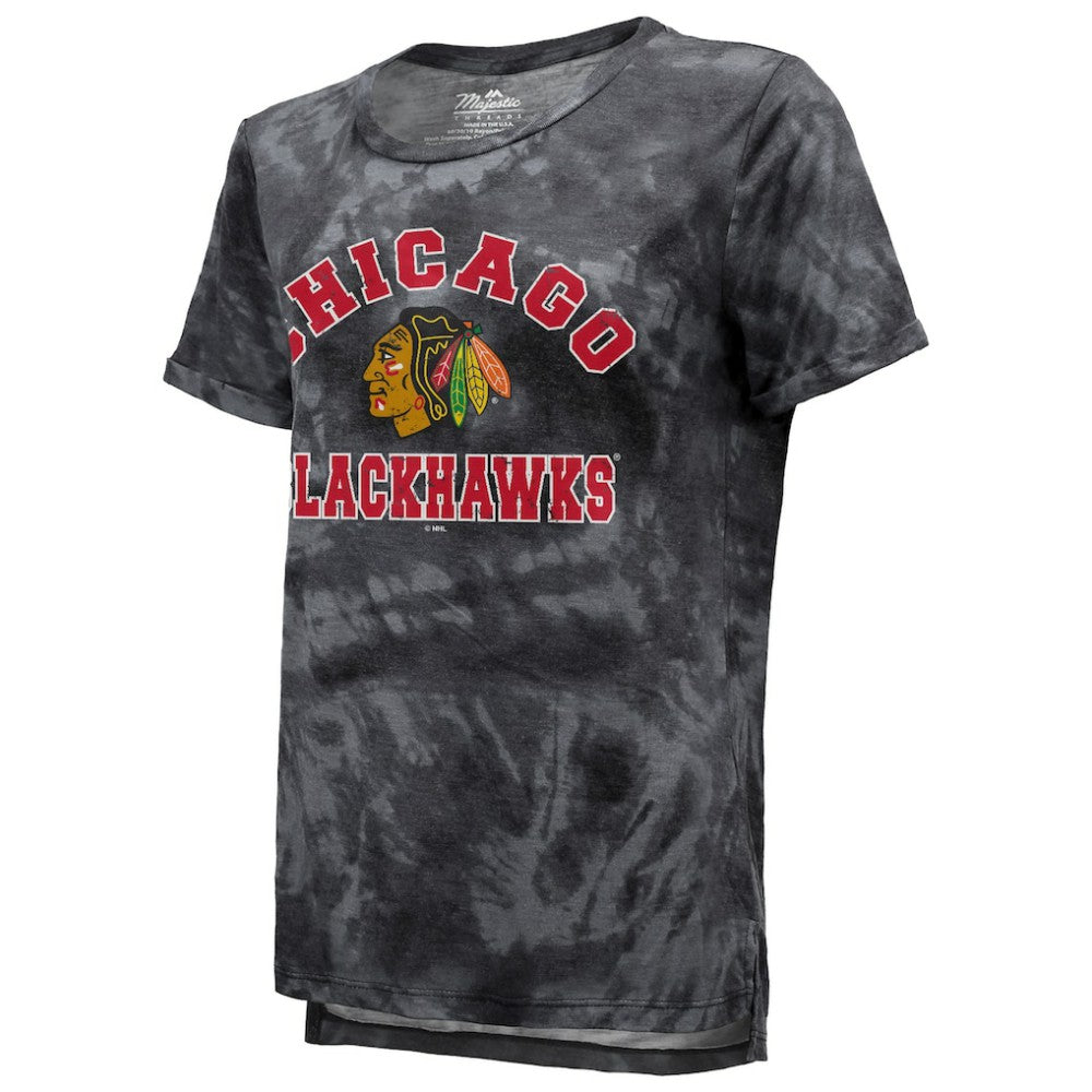 Chicago Blackhawks Majestic Threads Women's Boyfriend Tie-Dye Tri-Blend T-Shirt