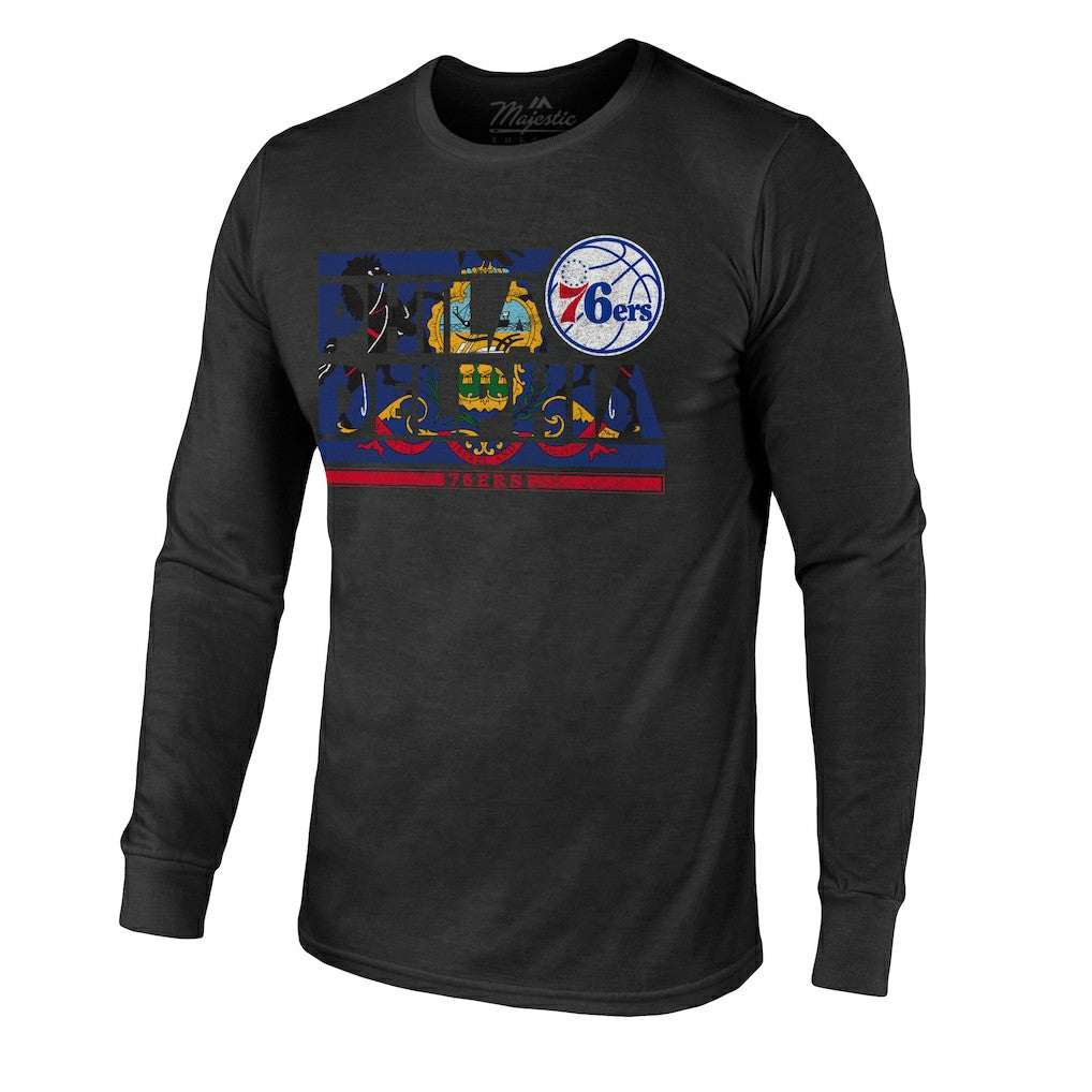 Philadelphia 76ers Majestic Threads City and State Tri-Blend Long Sleeve T-Shirt - Black online