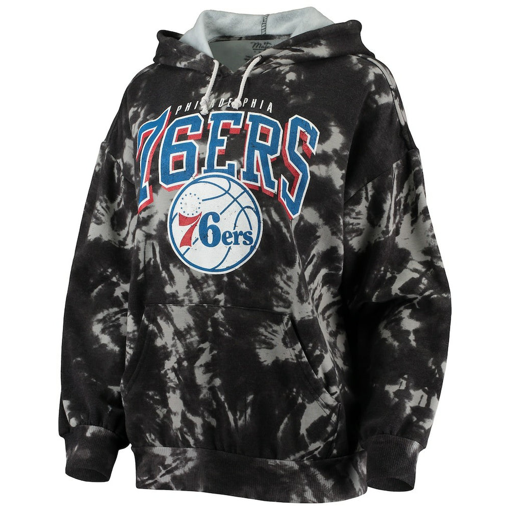 Philadelphia 76ers Majestic Threads Women's Burble Tie-Dye Tri-Blend Pullover Hoodie - Black cheap