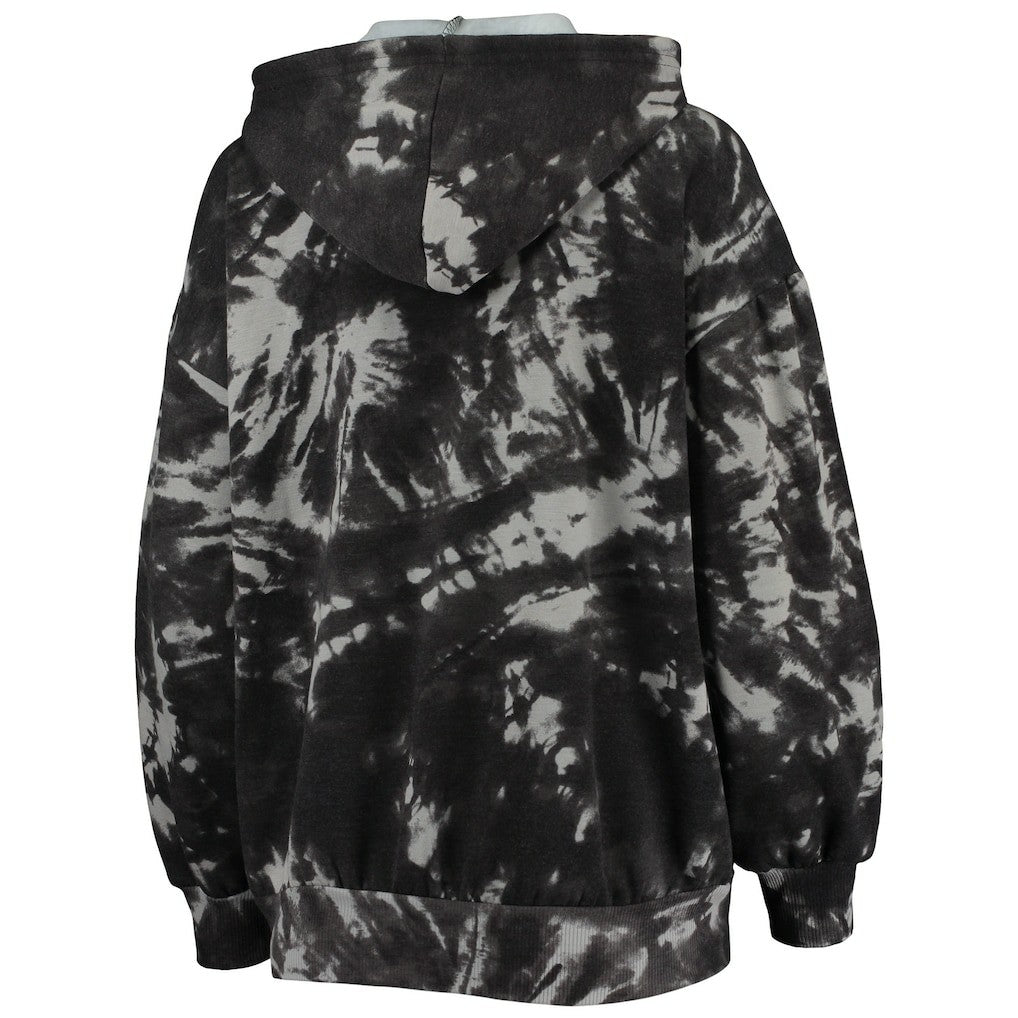 Philadelphia 76ers Majestic Threads Women's Burble Tie-Dye Tri-Blend Pullover Hoodie - Black cheap