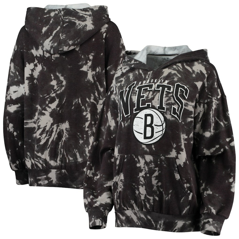 Brooklyn Nets Majestic Threads Women's Burble Tie-Dye Tri-Blend Pullover Hoodie - Black cheap