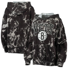 Brooklyn Nets Majestic Threads Women's Burble Tie-Dye Tri-Blend Pullover Hoodie - Black cheap