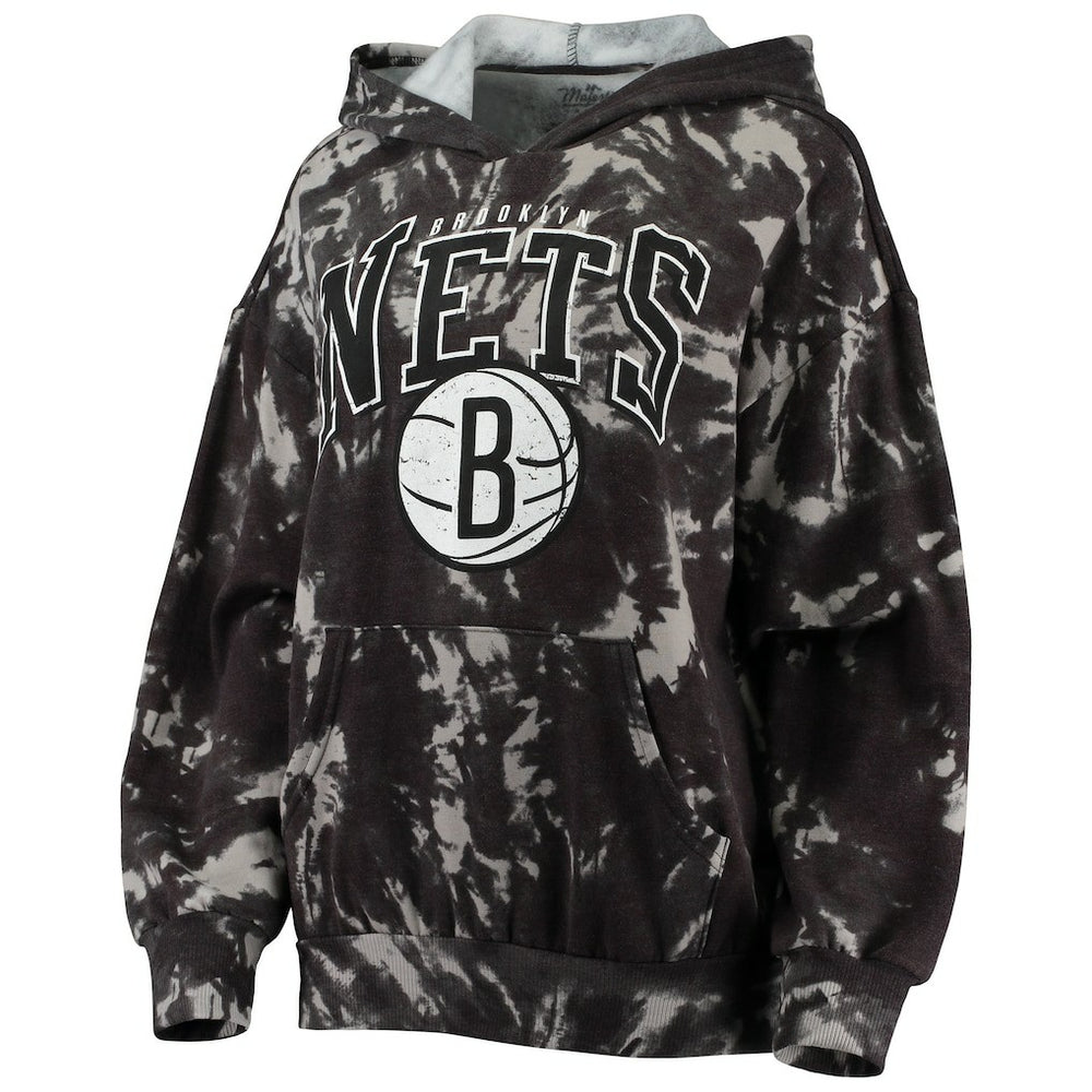Brooklyn Nets Majestic Threads Women's Burble Tie-Dye Tri-Blend Pullover Hoodie - Black cheap