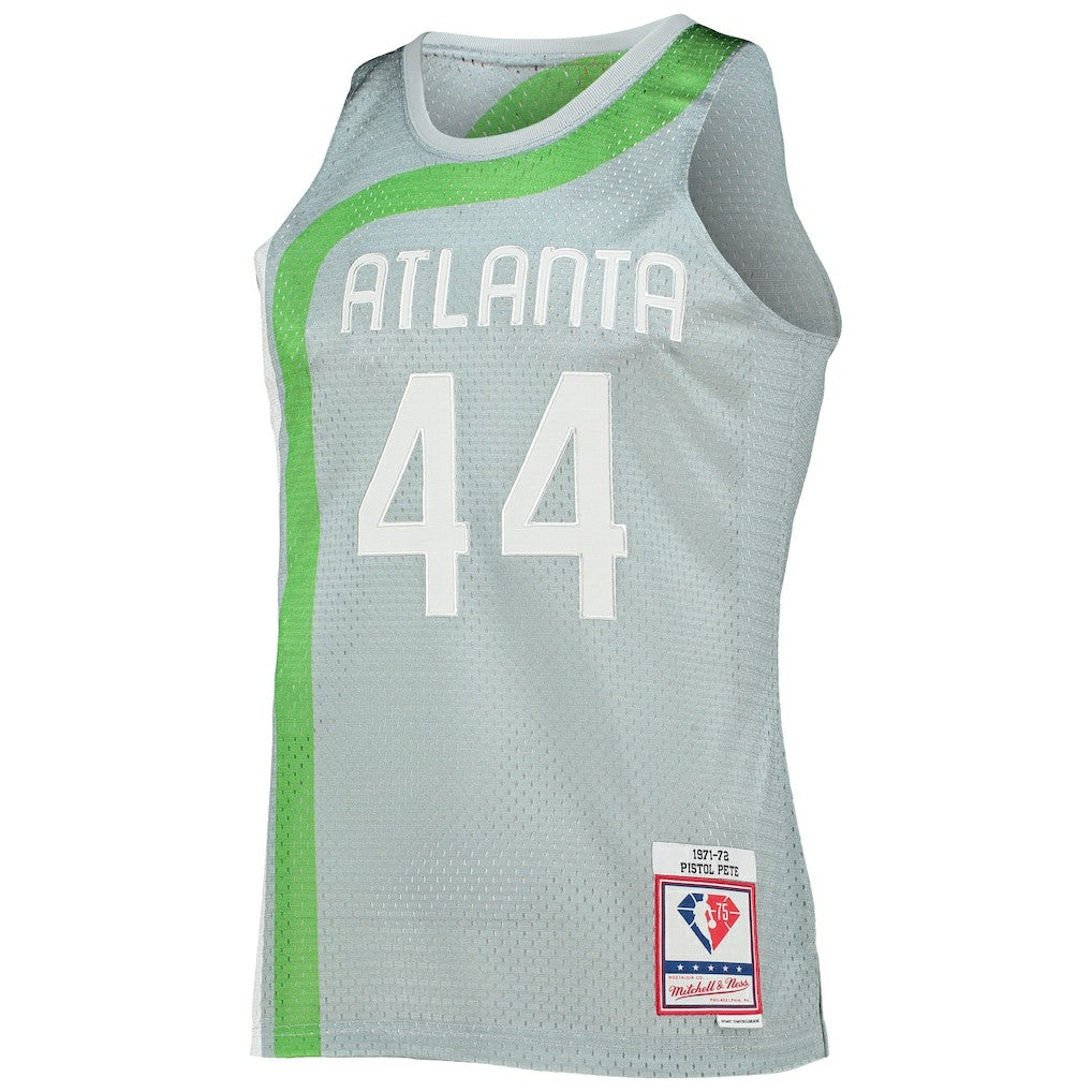 Pete Maravich Atlanta Hawks 75th Anniversary 1971/72 Hardwood Classics Swingman Jersey - Silver | Mitchell & Ness online