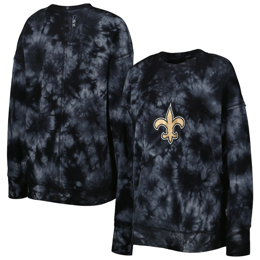 NFL New Orleans Saints MSX by Michael Strahan Women's Bailey Tie-Dye Tri-Blend Pullover Sweatshirt