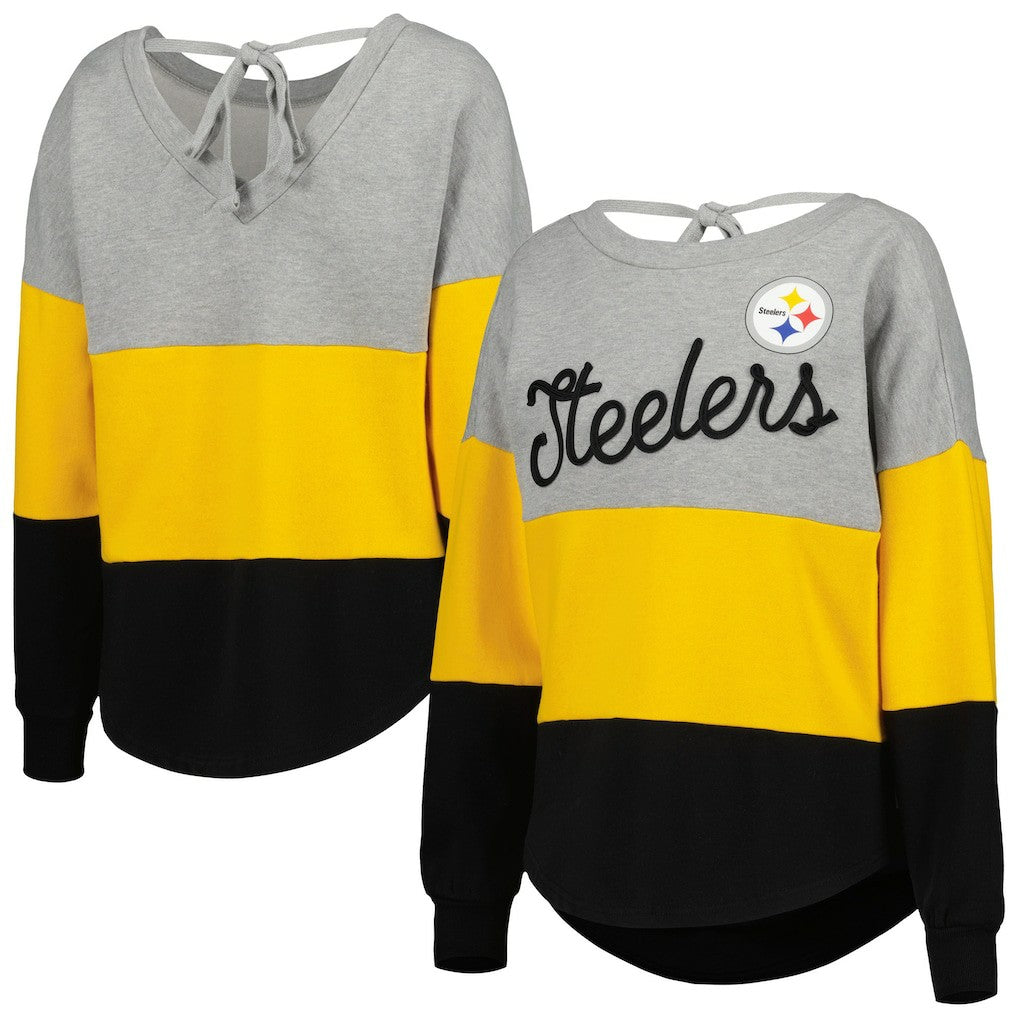 NFL Pittsburgh Steelers Touch Women's Outfield Deep V-Back Waist Length Pullover Sweatshirt