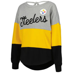 NFL Pittsburgh Steelers Touch Women's Outfield Deep V-Back Waist Length Pullover Sweatshirt