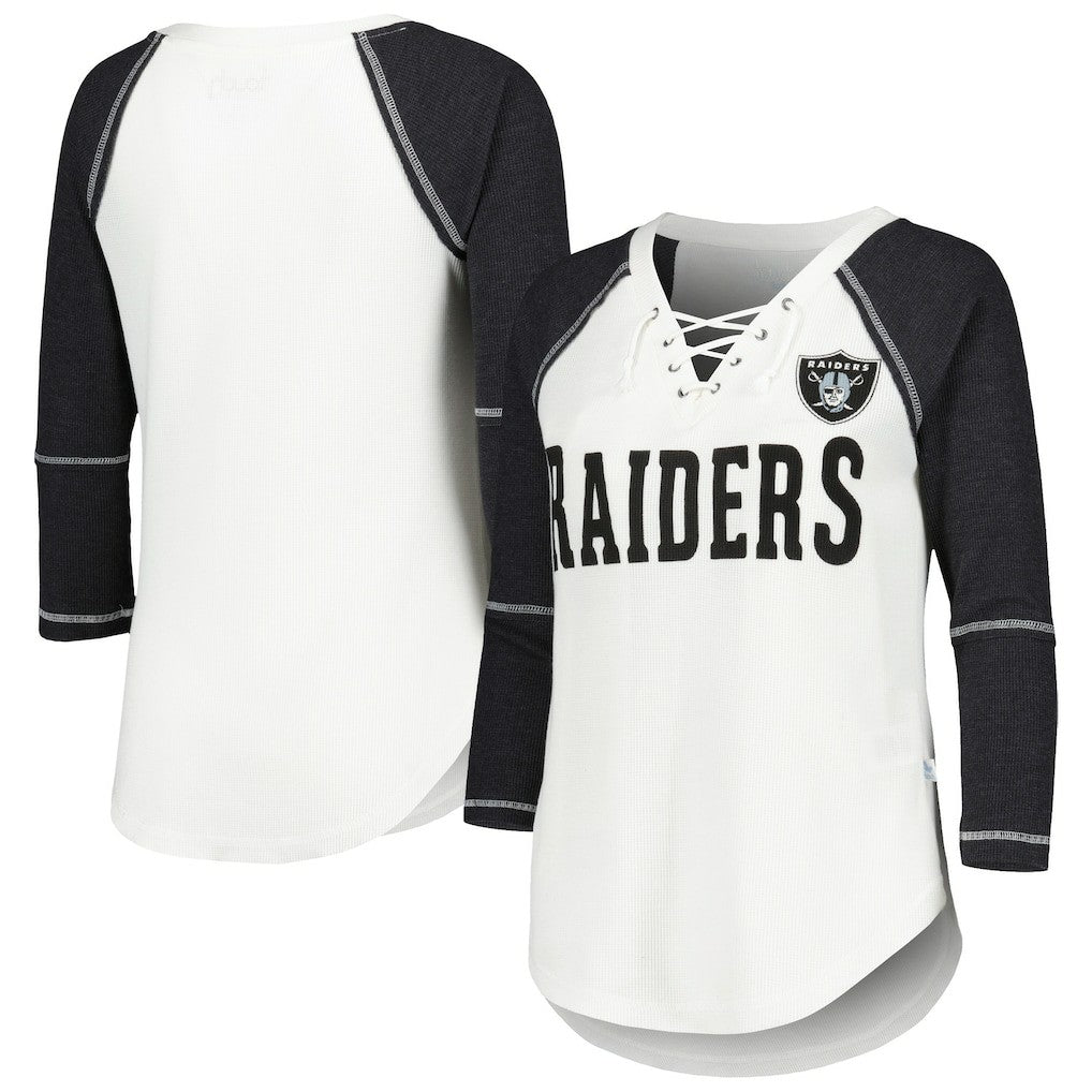 NFL Las Vegas Raiders Touch Women's Rebel Raglan Tri-Blend 3/4-Sleeve Lace-Up V-Neck T-Shirt