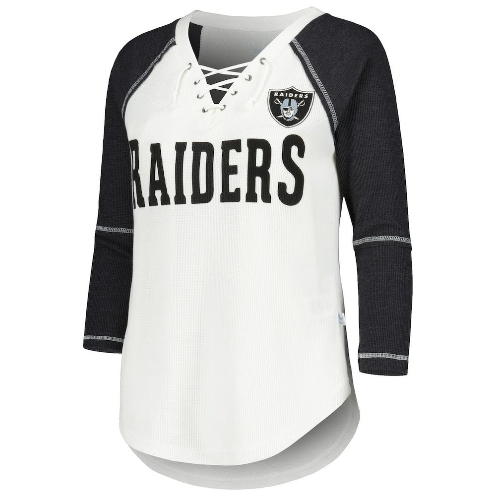 NFL Las Vegas Raiders Touch Women's Rebel Raglan Tri-Blend 3/4-Sleeve Lace-Up V-Neck T-Shirt