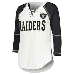 NFL Las Vegas Raiders Touch Women's Rebel Raglan Tri-Blend 3/4-Sleeve Lace-Up V-Neck T-Shirt