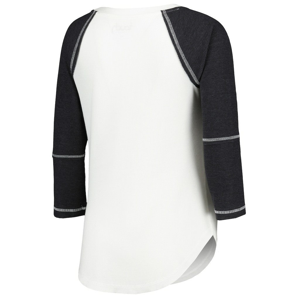 NFL Las Vegas Raiders Touch Women's Rebel Raglan Tri-Blend 3/4-Sleeve Lace-Up V-Neck T-Shirt