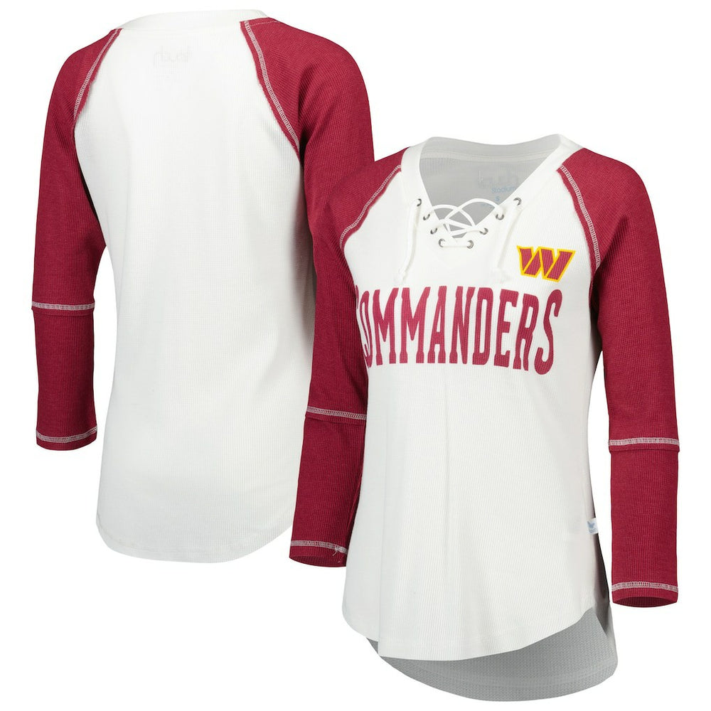 NFL Washington Commanders Touch Women's Rebel Raglan Tri-Blend 3/4-Sleeve Lace-Up V-Neck T-Shirt