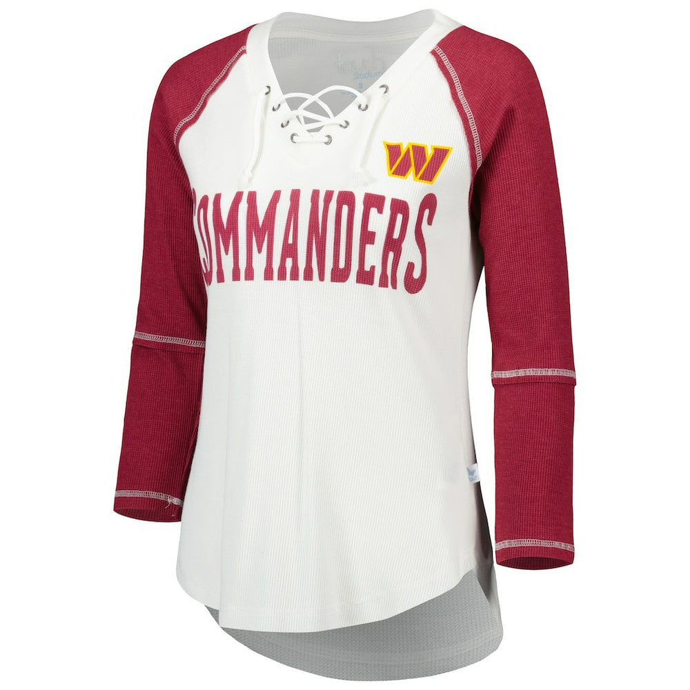 NFL Washington Commanders Touch Women's Rebel Raglan Tri-Blend 3/4-Sleeve Lace-Up V-Neck T-Shirt